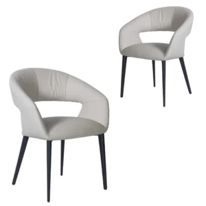 Beige eco-leather dining chairs set of 2 with black metal frame for modern dining room