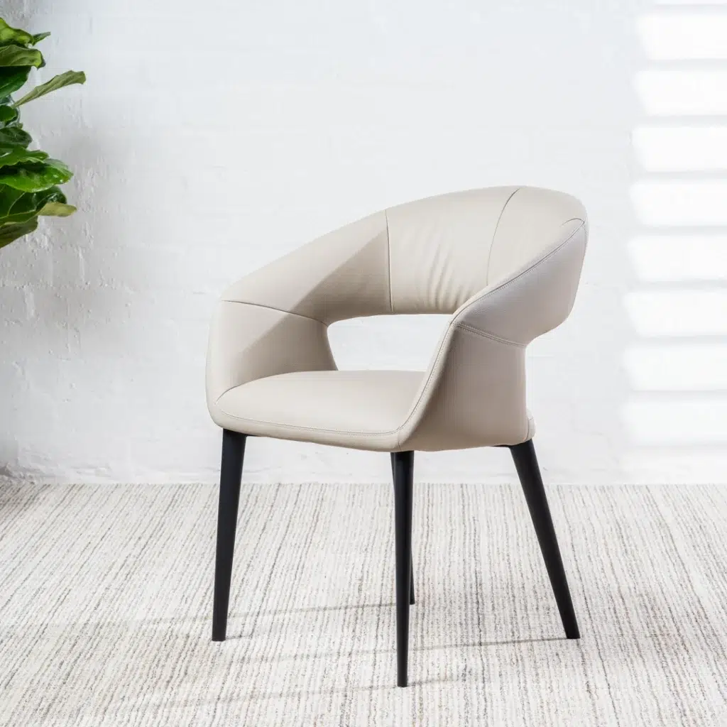 Beige eco-leather dining chairs set of 2 with black metal frame for modern dining room