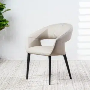 Beige eco-leather dining chairs set of 2 with black metal frame for modern dining room