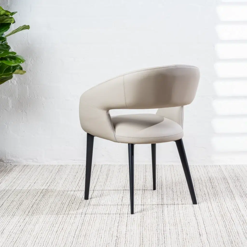 Beige eco-leather dining chairs set of 2 with black metal frame modern urban design