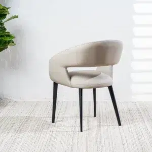 Beige eco-leather dining chairs set of 2 with black metal frame modern urban design