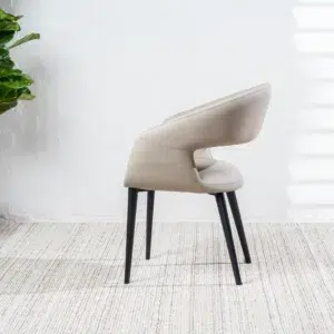 Beige eco-leather dining chairs set of 2 with black metal frame for modern dining room