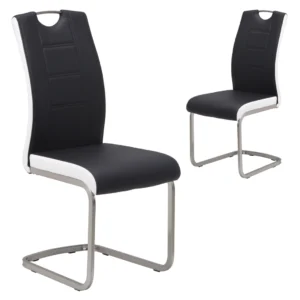Liam dining chairs black white set of 2 with brushed stainless steel handle and eco leather seat