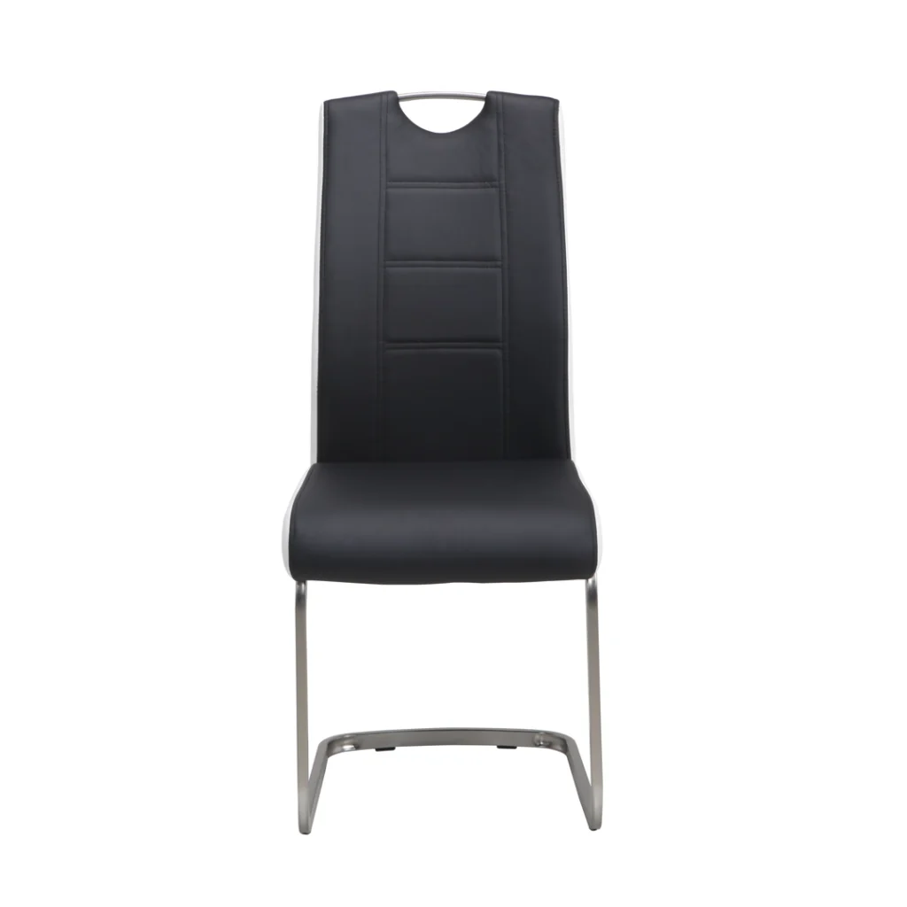 Liam dining chairs black white set of 2 with brushed stainless steel handle and eco leather upholstery