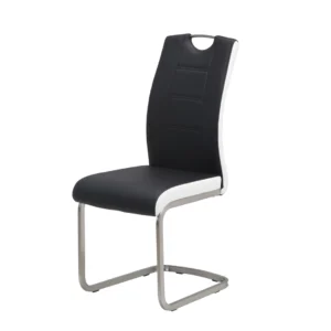 Liam dining chairs black white set of 2 with brushed stainless steel handle and eco leather upholstery
