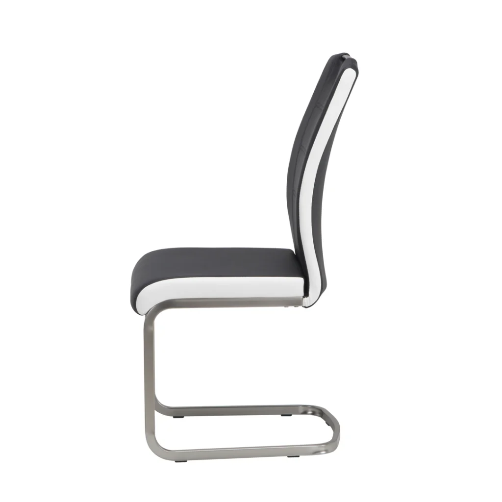 Liam dining chairs black white set of 2 with brushed stainless steel handle and eco leather upholstery