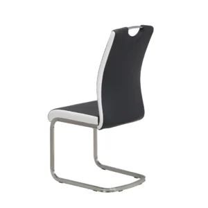 Liam dining chairs black white set of 2 with brushed stainless steel handle and eco leather upholstery