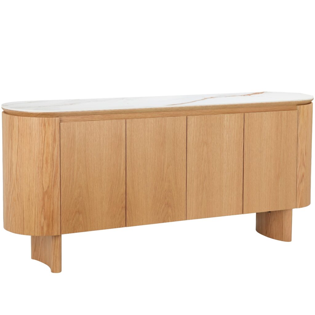 Lucerne Buffet with natural ash veneer and matte ceramic marble top for dining room storage