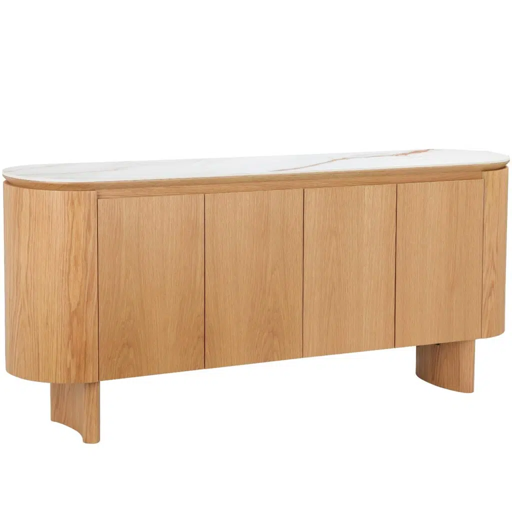 Lucerne Buffet with natural ash veneer and matte ceramic marble top for dining room storage