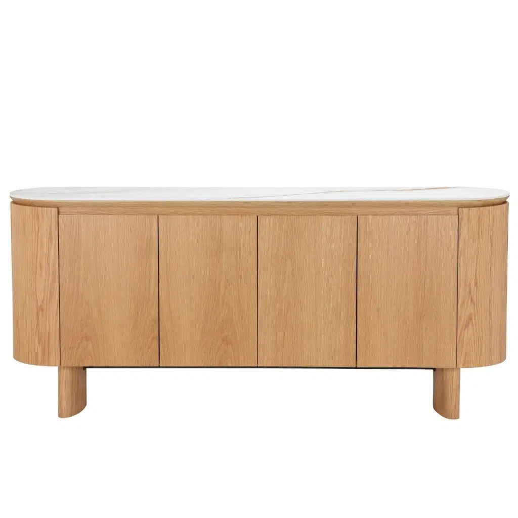 Lucerne Buffet natural ash veneer with matte ceramic marble top for dining room storage