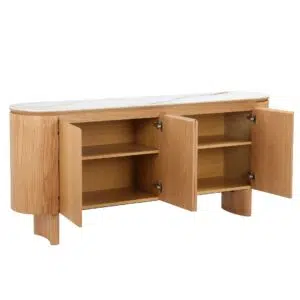 Lucerne Buffet with natural ash veneer and matte ceramic marble top for dining room storage