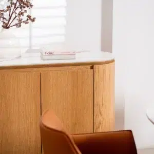 Lucerne Buffet natural ash veneer with matte ceramic marble top for dining room storage