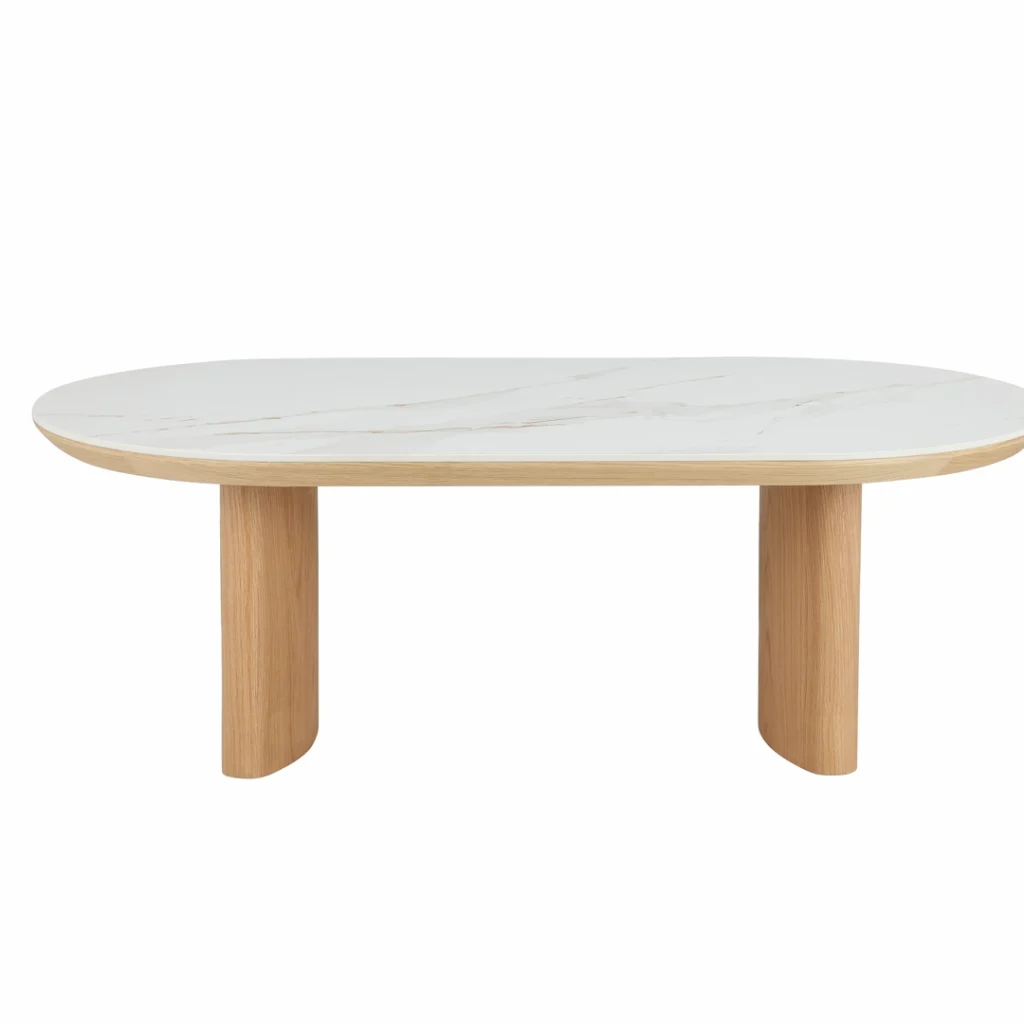 Lucerne Coffee Table with Ceramic Marble Top and Ash Veneer Legs for Modern Living Room