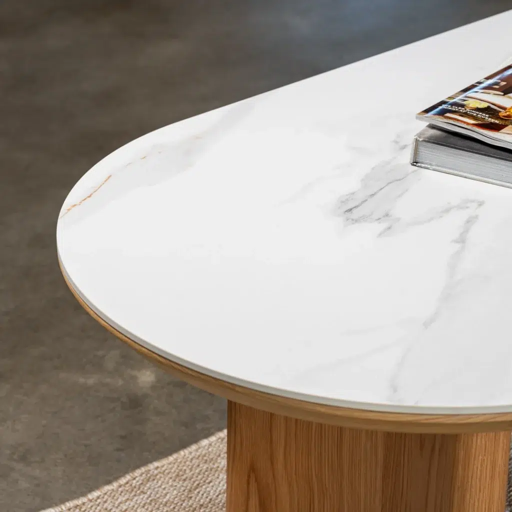 Lucerne Coffee Table natural ash veneer with white ceramic marble top modern living room furniture