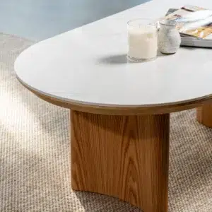 Lucerne Coffee Table with Ceramic Marble Top and Ash Veneer Legs