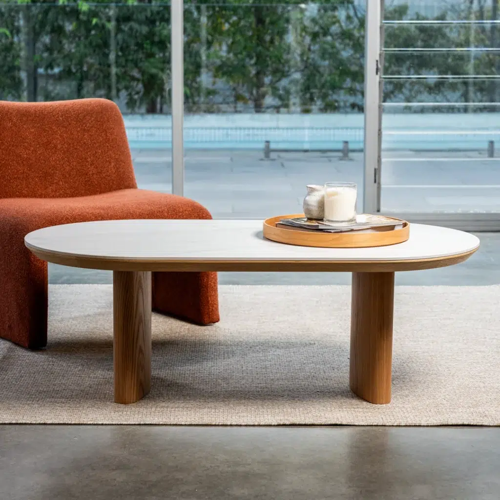 Lucerne Coffee Table with Ceramic Marble-Effect Top and Ash Veneer Legs