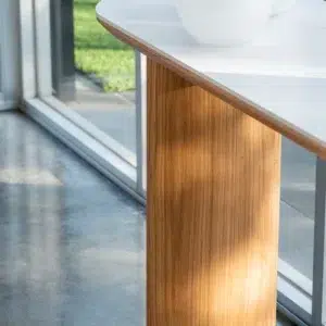 Lucerne Console Table with Natural Ash Veneer and Matte Ceramic Marble Top