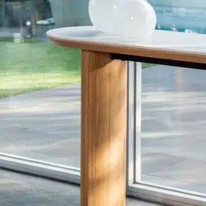 Lucerne Console Table with Natural Ash Veneer and Matte Ceramic Top in Marble Pattern