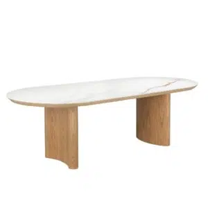Lucerne large dining table with natural ash veneer and matte ceramic marble top