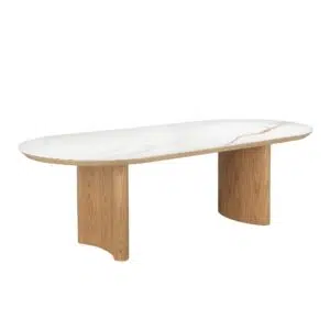 Lucerne 2.0m dining table with natural ash legs and marble-effect ceramic top