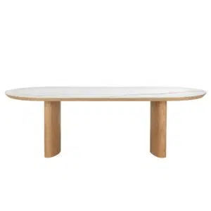 Lucerne 2.0m dining table with natural ash legs and marble-effect ceramic top