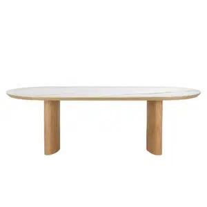 Lucerne large dining table with natural ash veneer and matte ceramic marble top