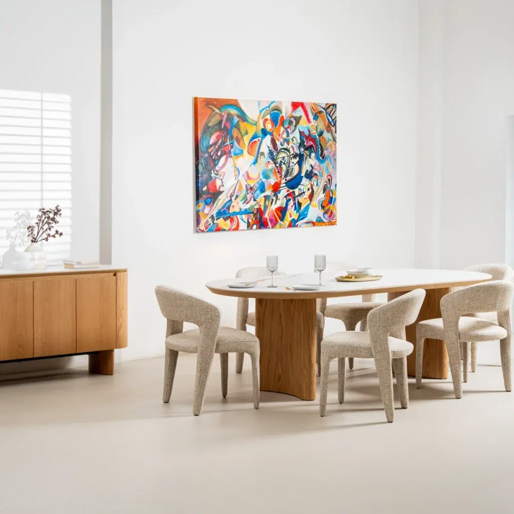 Lucerne 2.0m dining table with natural ash legs and marble-effect ceramic top