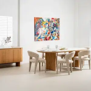 Lucerne 2.0m dining table with natural ash legs and marble-effect ceramic top