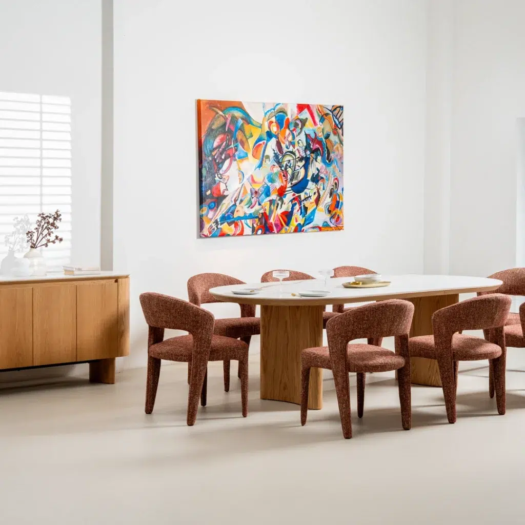 Lucerne 2.0m dining table with natural ash legs and marble-effect ceramic top