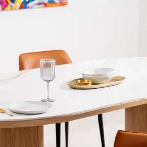 Lucerne 2.0m dining table with natural ash legs and marble-effect ceramic top