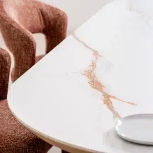 Lucerne 2.0m dining table with natural ash legs and marble-effect ceramic top