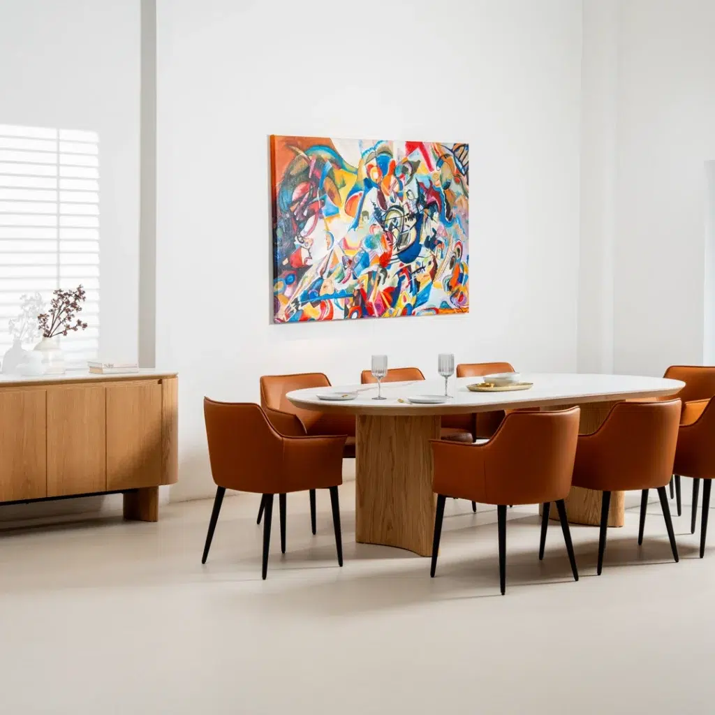 Lucerne large dining table with natural ash veneer and marble-effect ceramic top