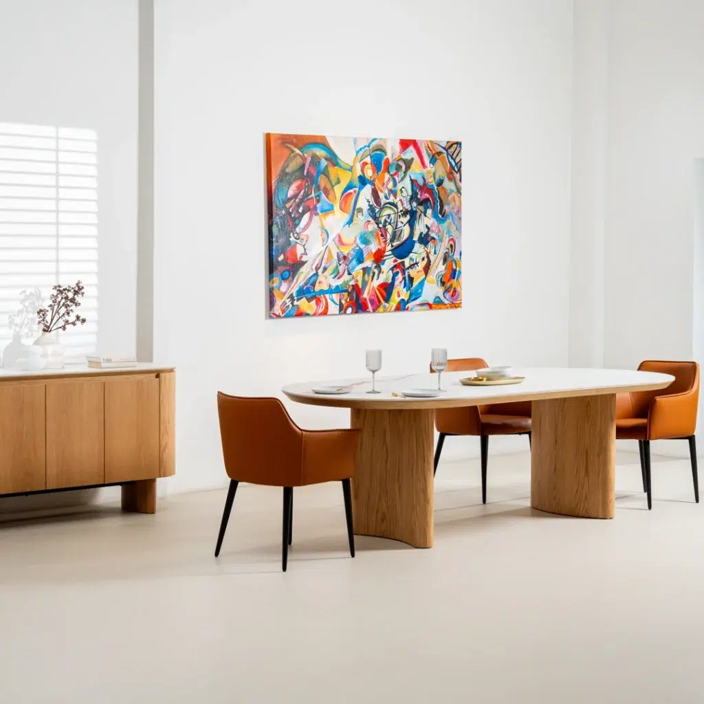 Lucerne large dining table with natural ash veneer and marble-effect ceramic top