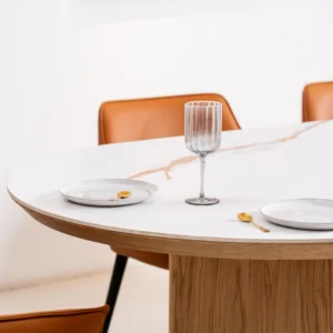 Lucerne large dining table with natural ash veneer and marble effect ceramic top