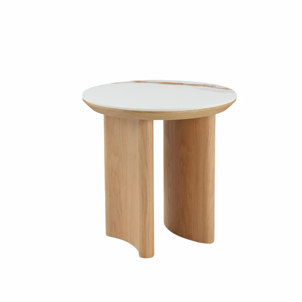 Lucerne Side Table natural ash veneer with matte ceramic top minimalist design