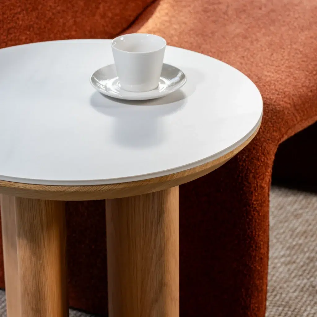 Lucerne Side Table natural ash veneer with ceramic top minimalist design