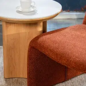 Lucerne Side Table natural ash veneer with matte ceramic top minimalist design