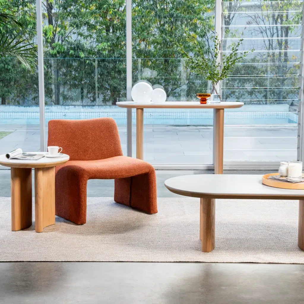 Lucerne Console Table with Natural Ash Veneer and Matte Ceramic Marble Top