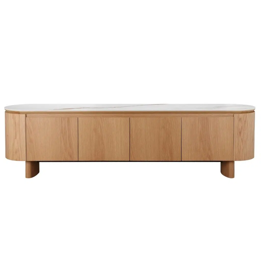 Lucerne Natural TV Unit with Ceramic Top and White Oak Veneer for Modern Living Room