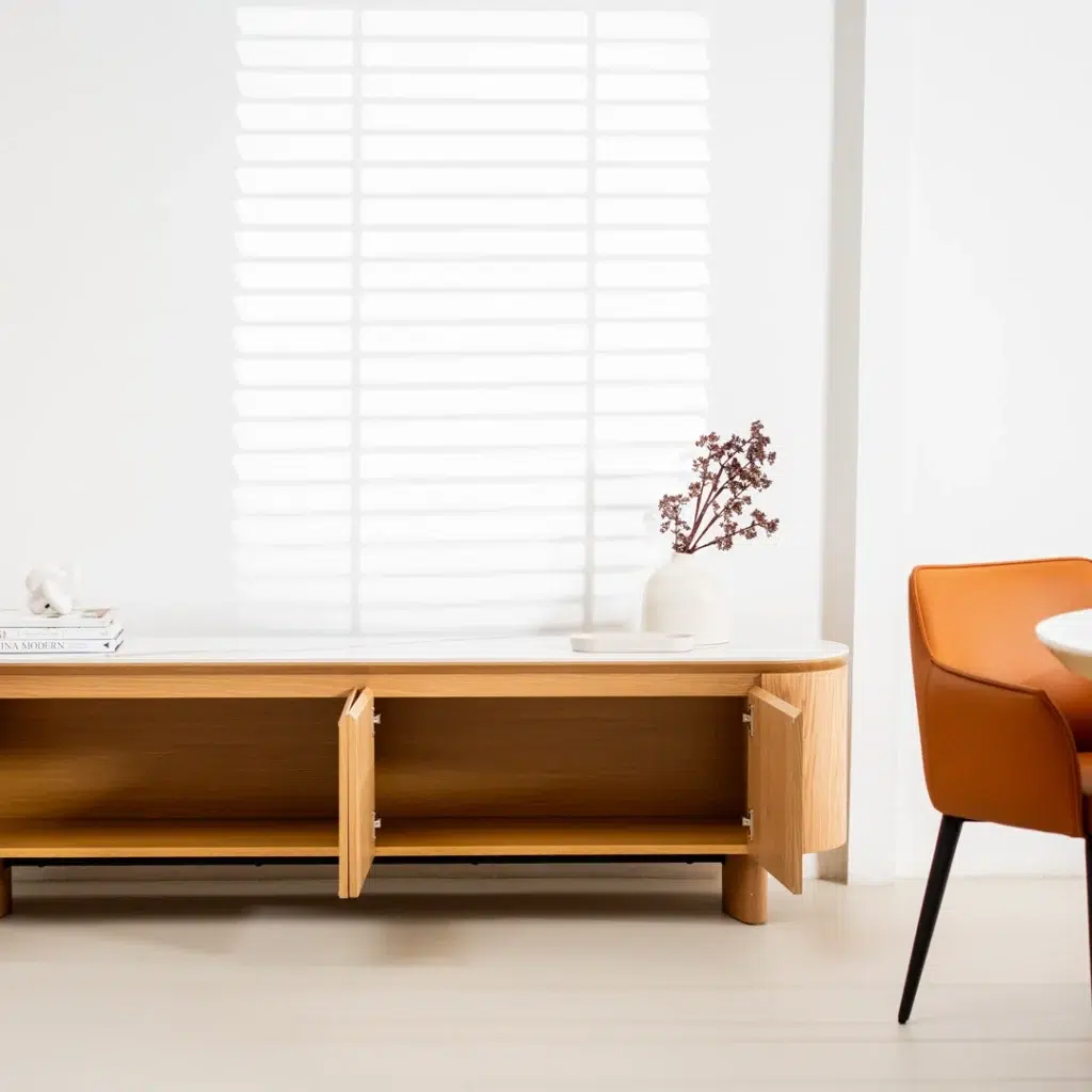 Lucerne Natural TV Unit with Ceramic Top and White Oak Veneer for Modern Living Room