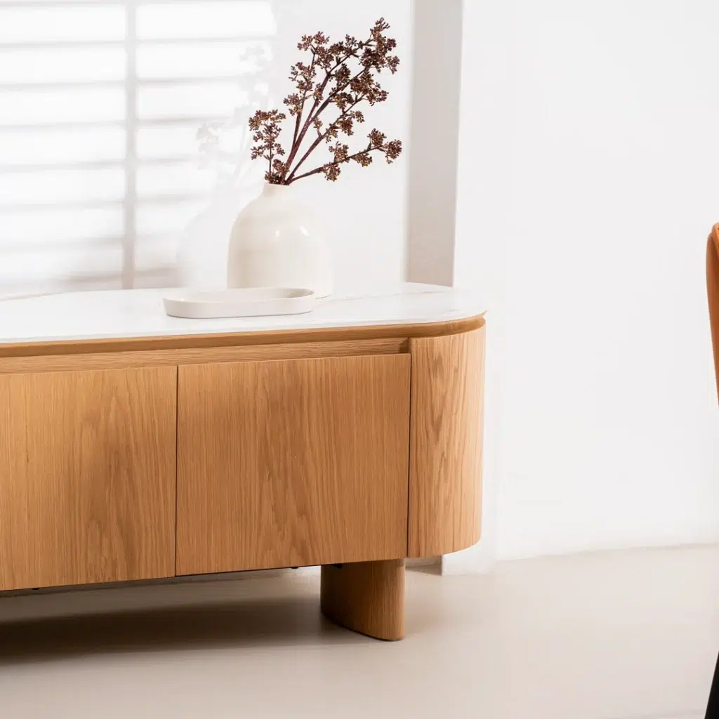 Lucerne Natural TV Unit with Ceramic Top and White Oak Veneer for Living Room