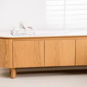 Lucerne Natural TV Unit with Ceramic Top and White Oak Veneer for Living Room