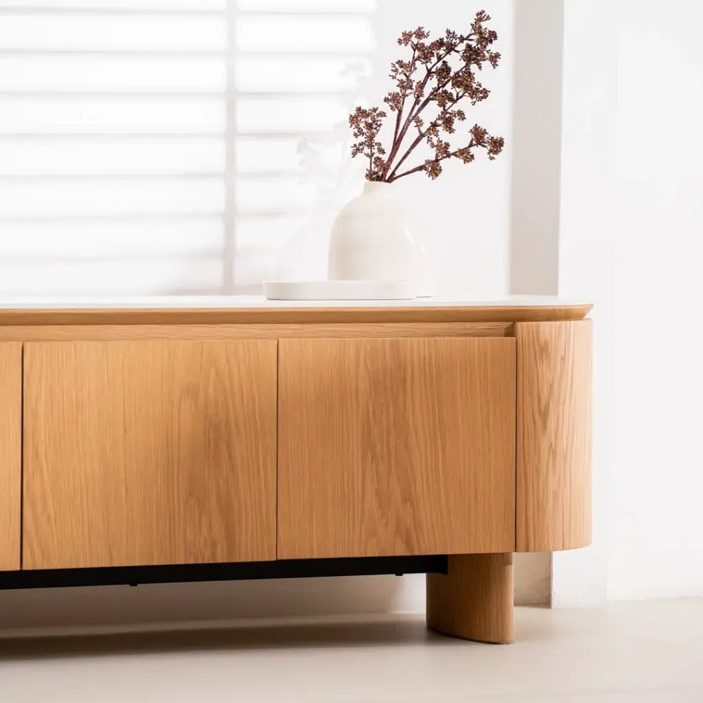 Lucerne Natural TV Unit with Ceramic Top and White Oak Veneer for Living Room