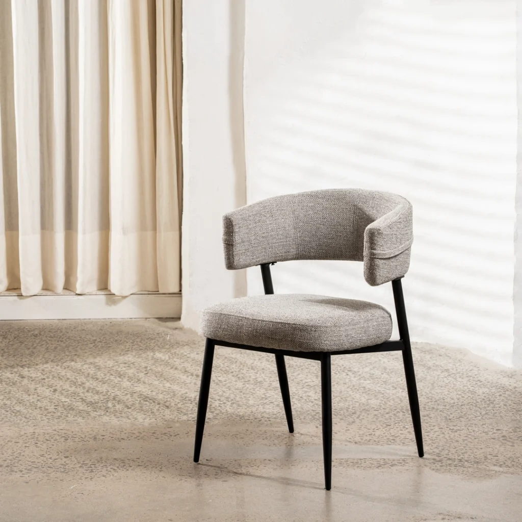 Laurance dining chairs granite set of 2 with linen fabric and black metal frame