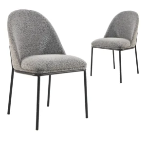 Lisbon Dining Chairs Slate Set of 2 with boucle upholstery and black metal frame