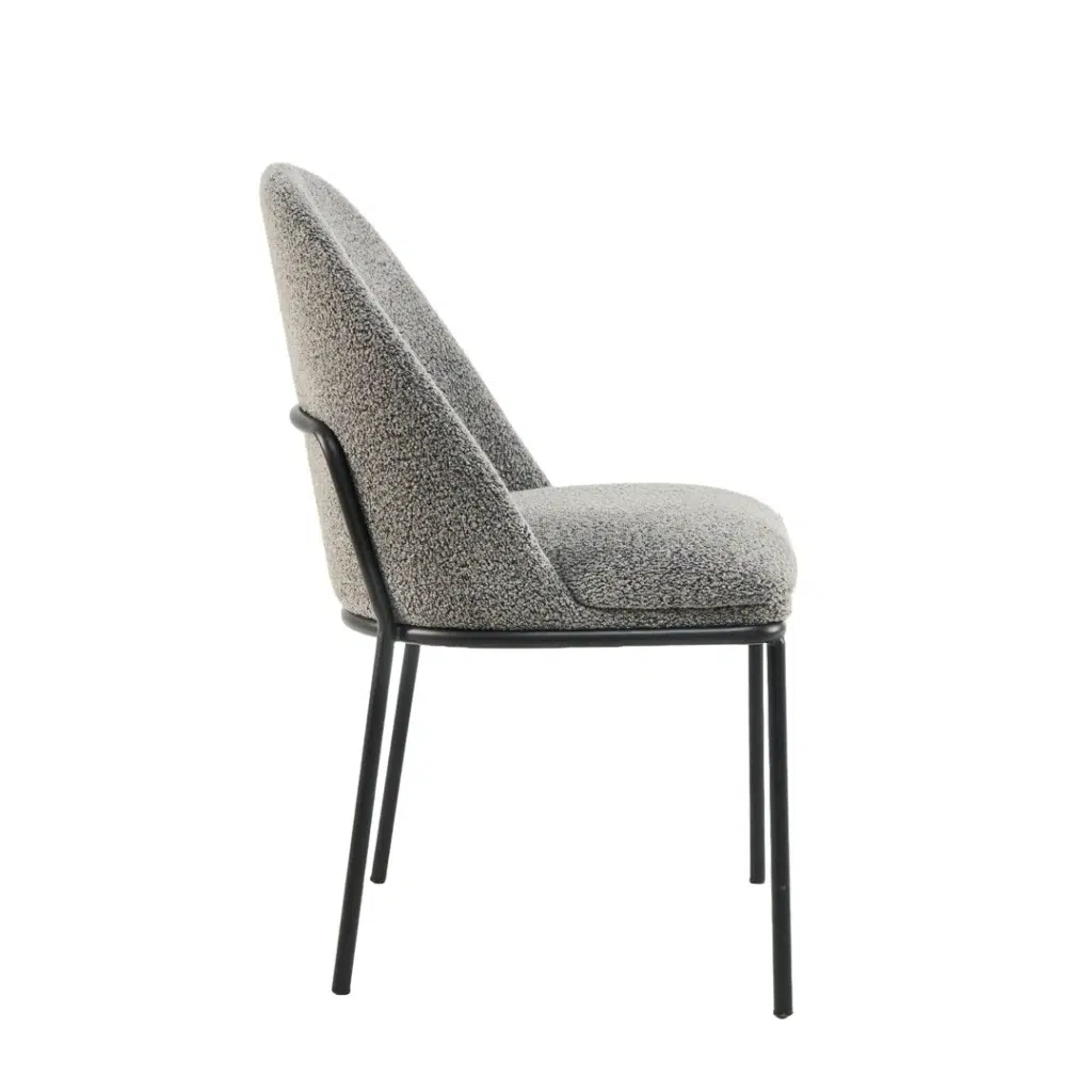 Lisbon Slate Dining Chairs Set of 2 with Boucle Upholstery and Black Metal Frame