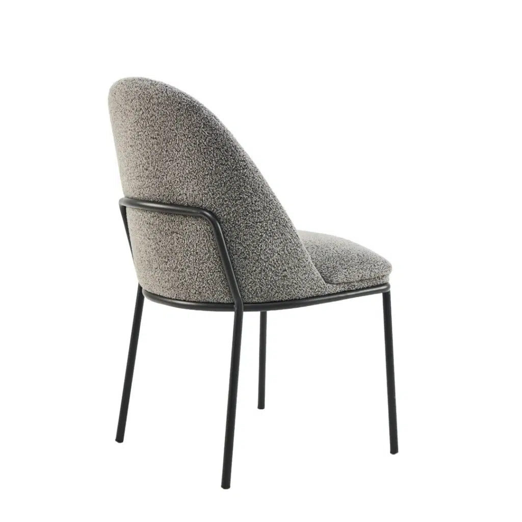 Lisbon Dining Chairs Slate Set of 2 with Boucle Upholstery and Black Metal Frame