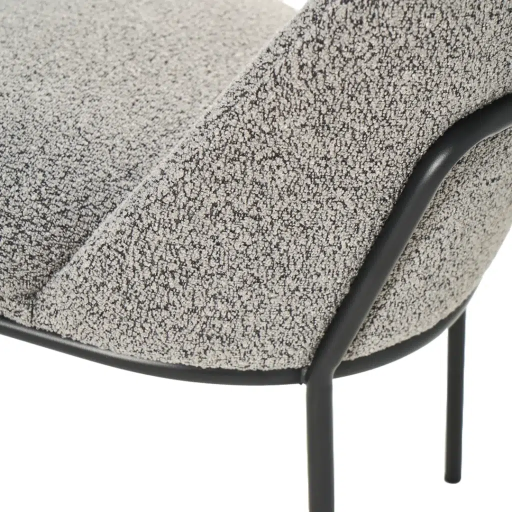 Lisbon Dining Chairs Slate Set of 2 with Boucle Upholstery and Black Metal Frame