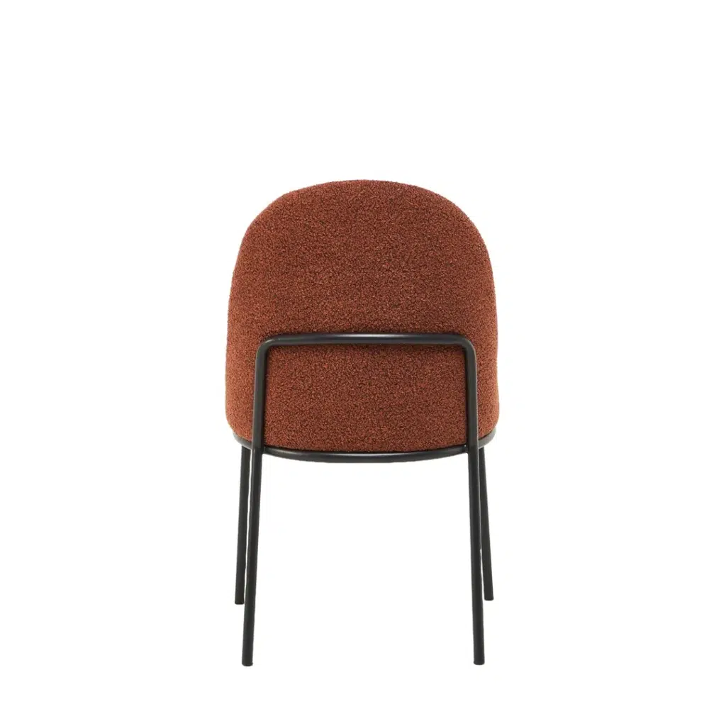 Lisbon dining chairs set of 2 terracotta boucle fabric modern high back chairs with black metal frame