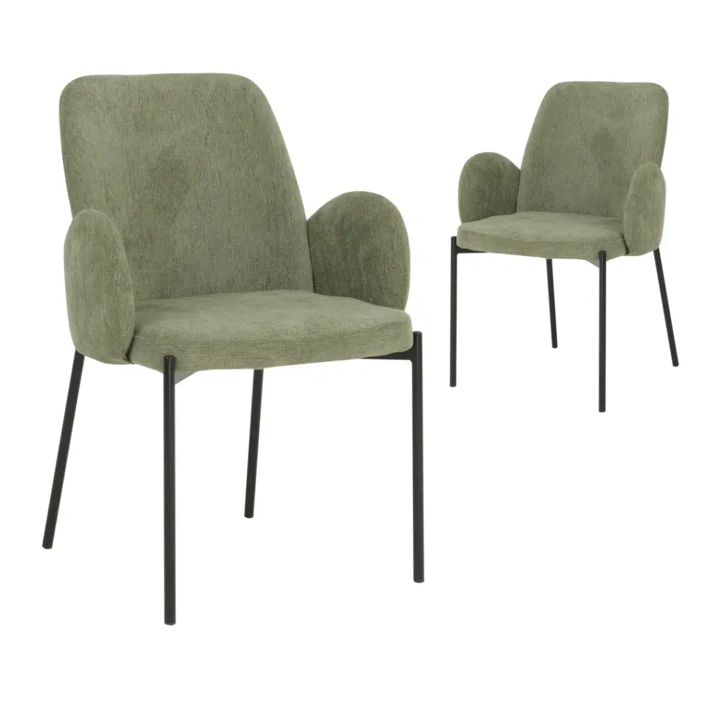 Sage knitted dining chairs set of 2 with black metal frame for modern interior